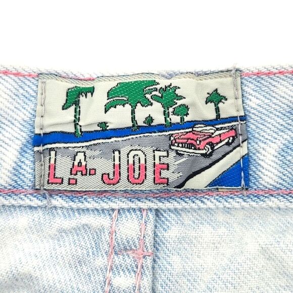 Vintage 80s LA Joe Jean Shorts Womens Large Blue Acid Denim High Rise Barrel Leg - Picture 4 of 8